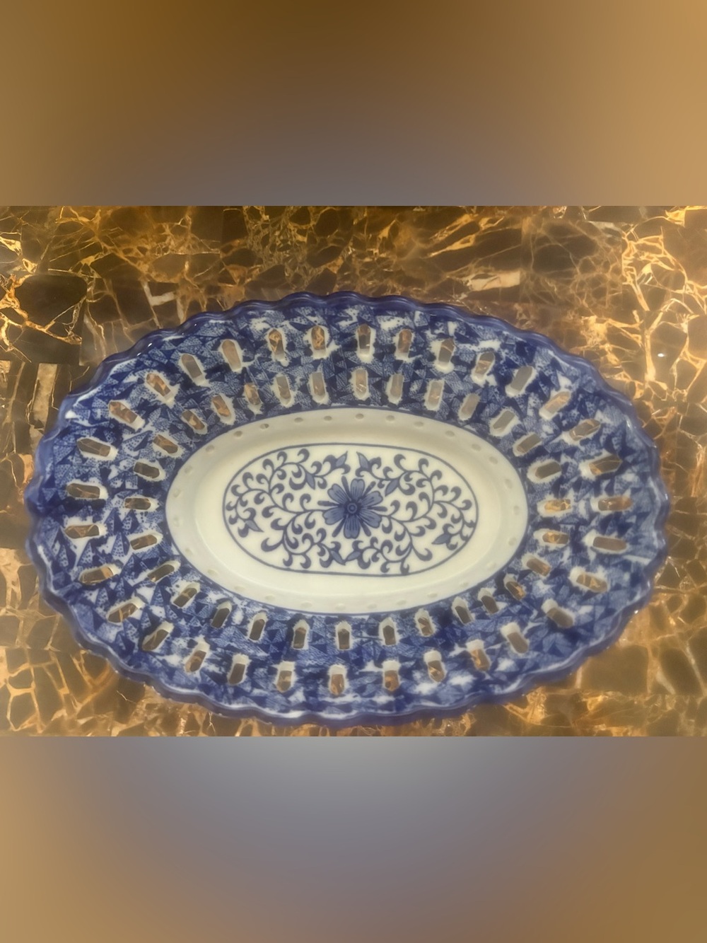 Blue Floral Ceramic Lattice Bowl